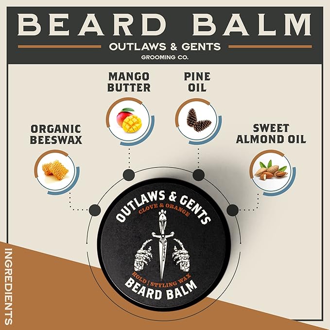 Outlaws & Gents Grooming Co. Orange and Vanilla Beard Balm - All-Natural Beard Care Product for Men - Conditions and Styles Beard & Reduces Itchiness