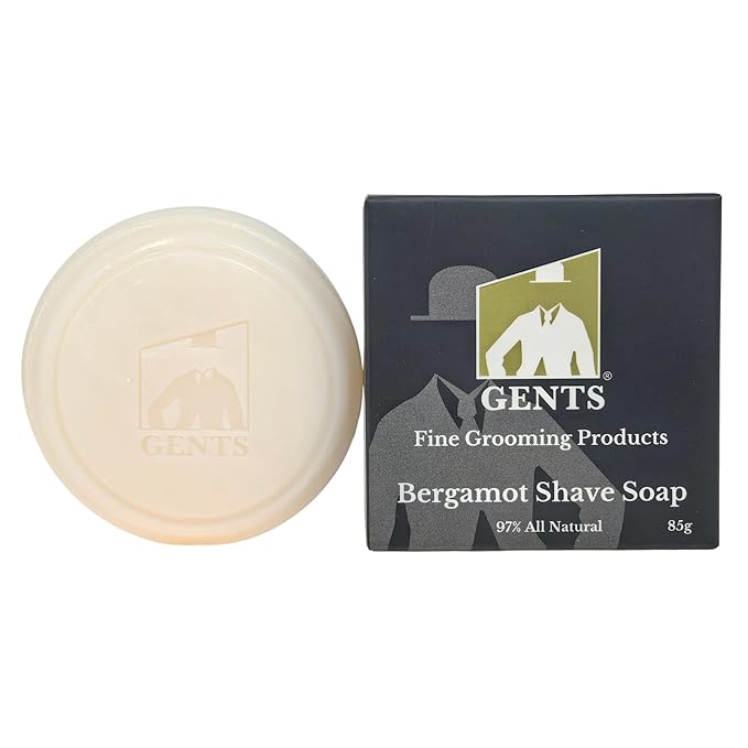 GENTS Traditional Men’s Shaving Soap - 97% Natural Wet Shave Bar with Shea Butter & Glycerin - Rich Lather Formula for Smooth Shave - 3oz Bergamot