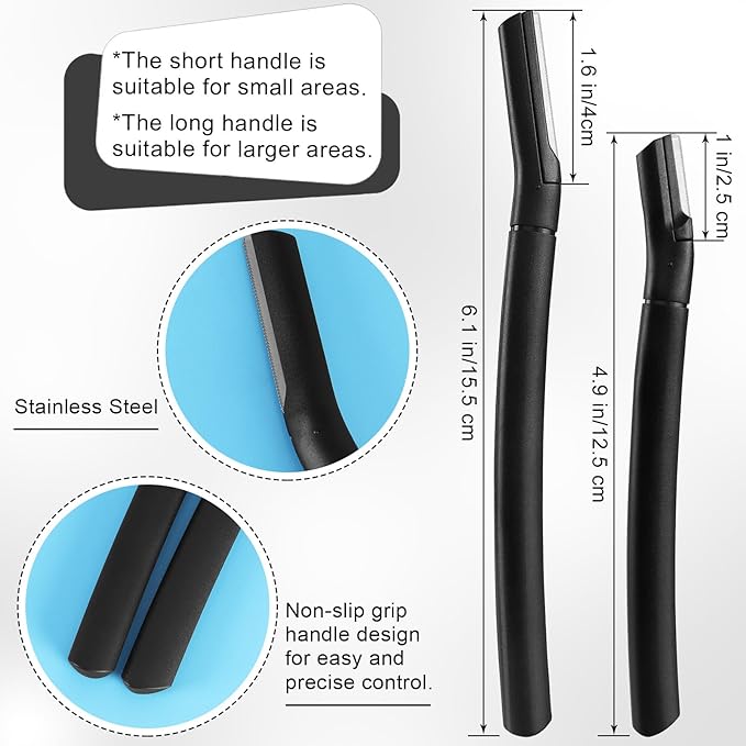 6 PCS Black Eyebrow Razor Set Face Razor for Women and Men, Multipurpose Dermaplaning Tool, Eyebrow Hair Trimmer, Face Shaver with Protective Cover, 3 Pcs Long Handles and 3 Pcs Short Handles