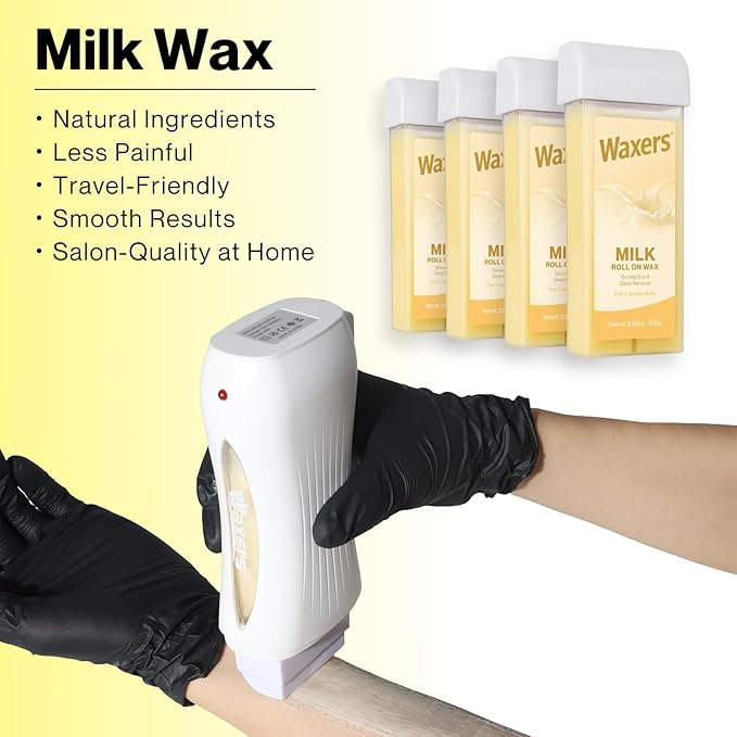 Roller Waxing Kit for Hair Removal Milk Roll on Waxing Kit for Women & Men Professional Soft Wax Cartridge Depilatory for Legs Armpit