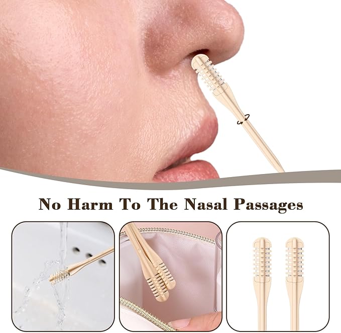 12 Pcs Nasal Hair Cutter, Double-Sided 2-in-1 Nose Hair Remover Tool Knife Portable Manual 360° Rotating Nasal Trimmer with Ear Picker Individually Packaged for Women Men