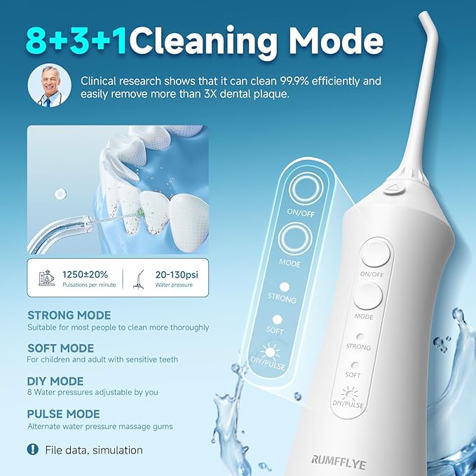 Water Dental Flosser Teeth Pick 300ML Portable Cordless Oral Irrigator for Teeth Cleaning with 4 Modes 5 Jet Tips 12 Pressure Settings USBCharger IPX7 Irrigation Cleaner for Home Travel White