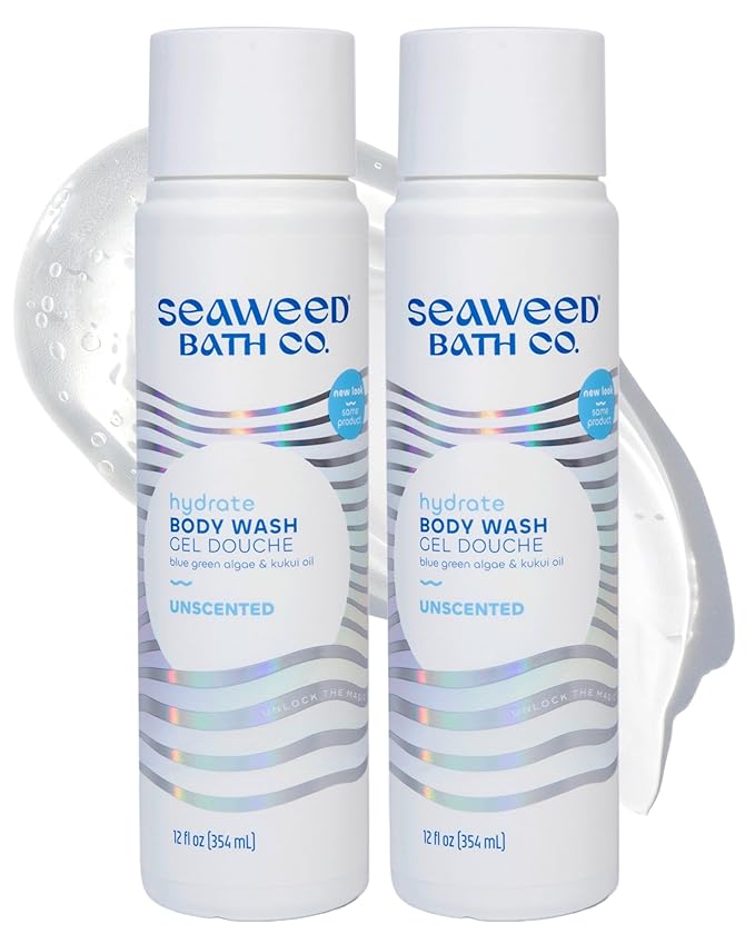 Seaweed Bath Co. Hydrate Body Wash - Unscented | Foaming Shower Gel Cleanser with Natural Ingredients | Fragrance Free and Gentle | Good For Sensitive Skin | 12 oz (Pack of 2)
