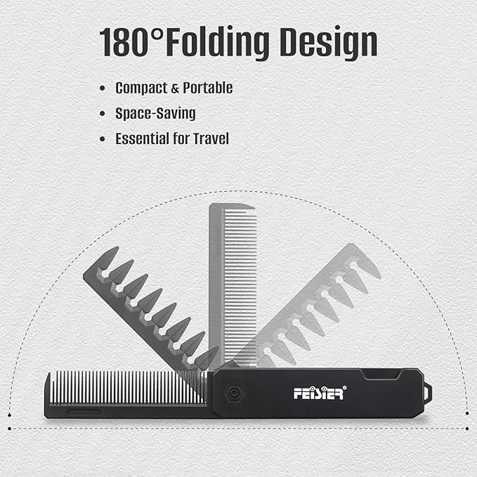 Folding Hair Comb for Men, Pocket Comb with Fine & Wide Tooth,Styling Comb for Travel and Everyday Grooming Combing Hair,Beard or Mustache