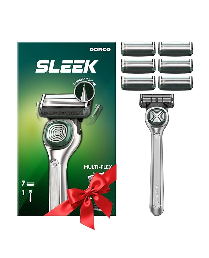 DORCO SLEEK 6 Blade Razor for Men with 7 Cartridges | Men's Cartridge Razors with Razor Handle and Smooth Shaving Blades | Men’s Razors with Multi-Flex Technology