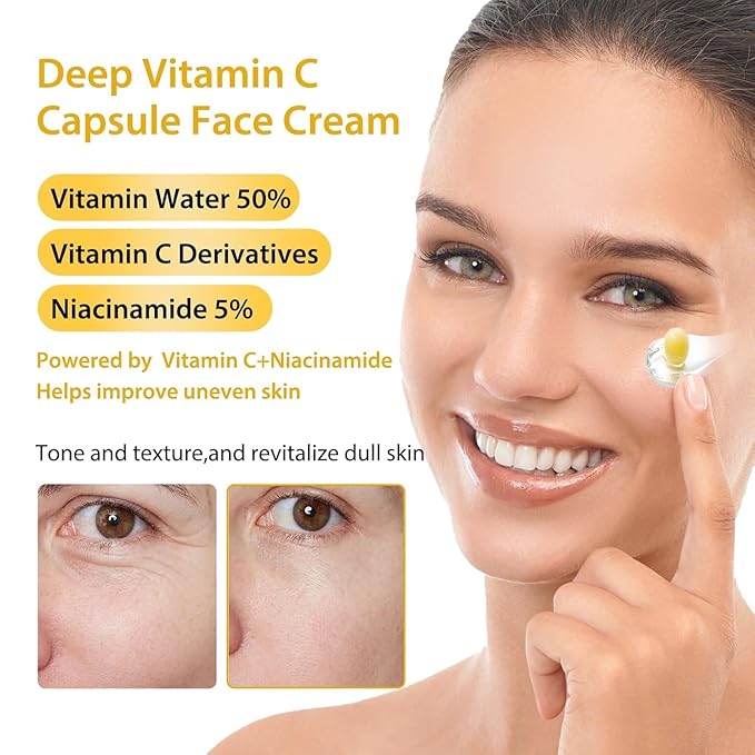 Capsule Cream Deep Vitamin C Golden Capsule Moisturizer Face, Hydrating with 5% Niacinamide, Golden Capsules For Wrinkles & Skin Radiance, Vitamin C Lotion for Glow Hydration, Uneven Skin Tone