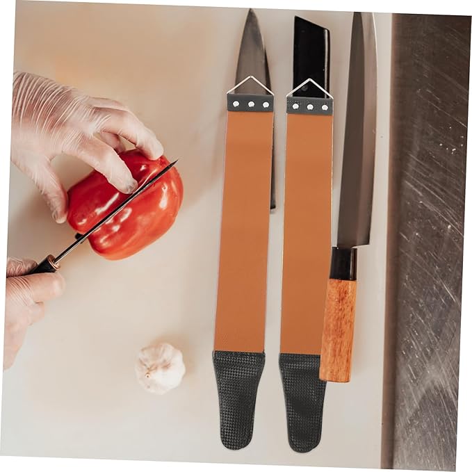 Dual-Sided Razor Strop 2-Piece Set Stainless Steel and Genuine Leather Sharpening Cloth for Men Practical Shaver Tool for Home and Travel Random Color