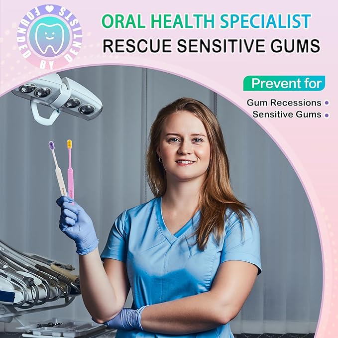 6 Count Ultra-Soft Toothbrush for Sensitive Gums – 10,000 Extra-Gentle Bristles for Adults, Pregnancy, Braces & Elderly, Gum Care, Individually Wrapped with Travel Case (Colors May Vary)