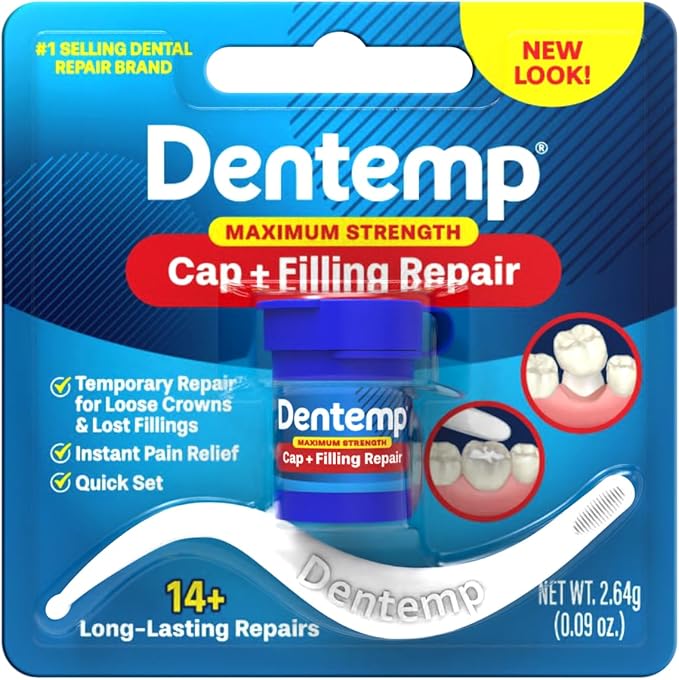 Dentemp Maximum Strength Loose Cap and Lost Filling Repair - Dental Repair Kit for Instant Pain Relief (Pack of 2)