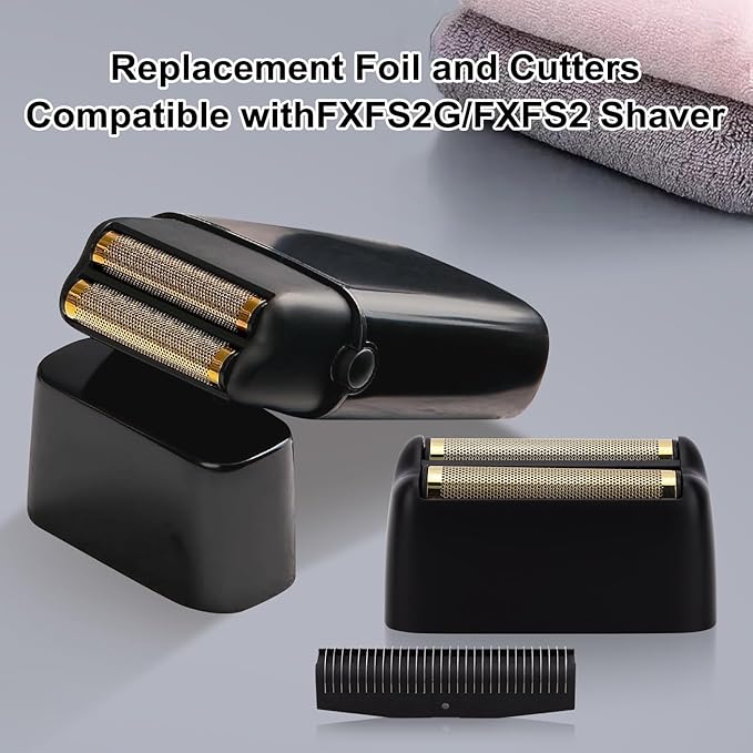 Replacement Foil and Cutter Head - Compatible with Baby*liss Foil Shaver，Double Foil Shaver Replacement Head, Compatible with BaBy*lissPRO trimmer Barberology FXFS2 Electric Razors(Black)