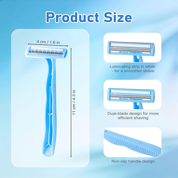 Disposable Razors, Light Blue Bulk Razors With Knife Caps, Double-edged, Individually Packaged, Suitable For Hotels, Home, Homeless People, Charities (50-PACK)
