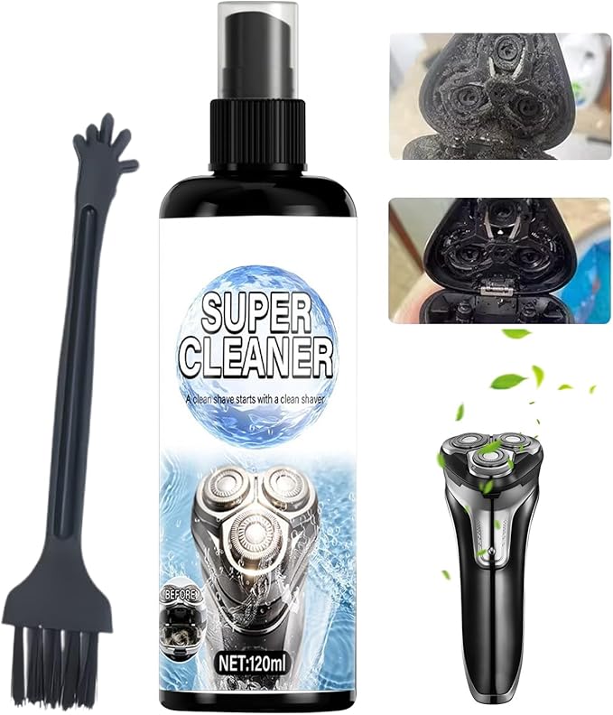 Electric Shaver Cleaner - 120ml Trimmer Care Spray | Optimal 3 Step Longevity Washing Care Spray For Shaver With Brush For Home Barber Bathroom Shower Dormitory Apartment