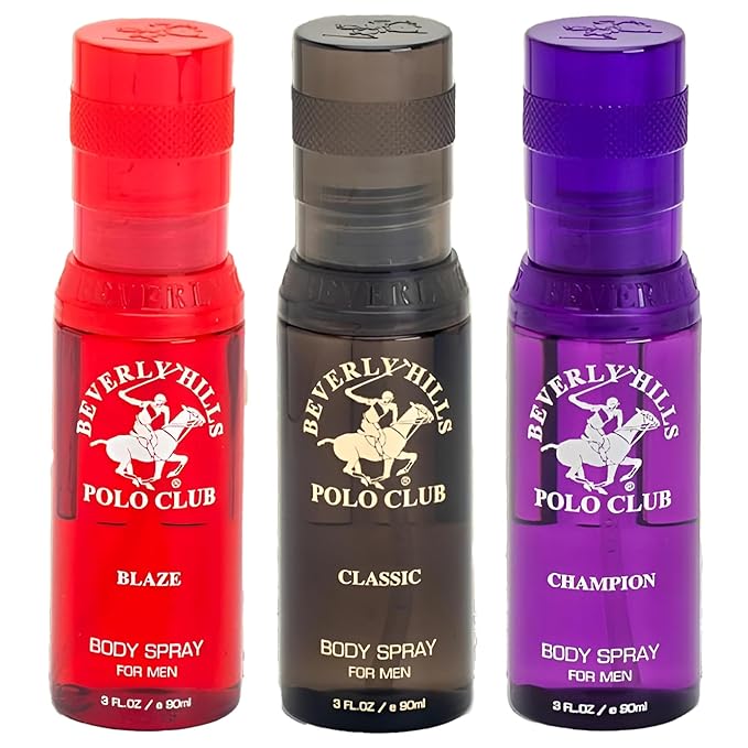 Beverly Hills Polo Club Men's Luxury Body Spray Gift Set - 3 x 3oz Designer Cologne Scents for Dynamic Freshness, Confidence & Active Lifestyles | Gold Collection Ideal for Gifting