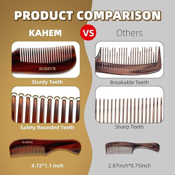 KAHEM Beard and Mustache Comb for Men, 4.72 Inch Fine Tooth Hair Comb for Short Facial Hair Grooming, Pocket Styling Comb, Hand-Made of Quality Cellulose Acetate