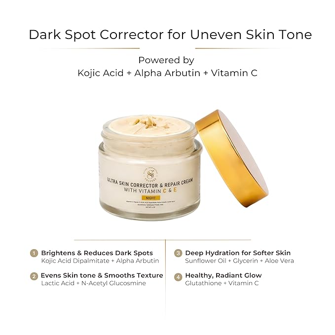 Dark Spot Corrector & Hyperpigmentation Treatment Cream for Face – Uneven Skin Tone Repair with Intense Hydration, Alpha Arbutin, Kojic Acid & Vitamin C – For Men & Women, 2 oz