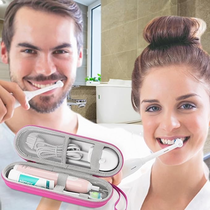 Toothbrush Travel Case for Oral B/Oral-B Pro 1000 1500 5000 7000 & Philips Sonicare 4100 1100 5300 5100 6100/iO Electric Toothbrush, Hard Protective Storage Bag (Pink)