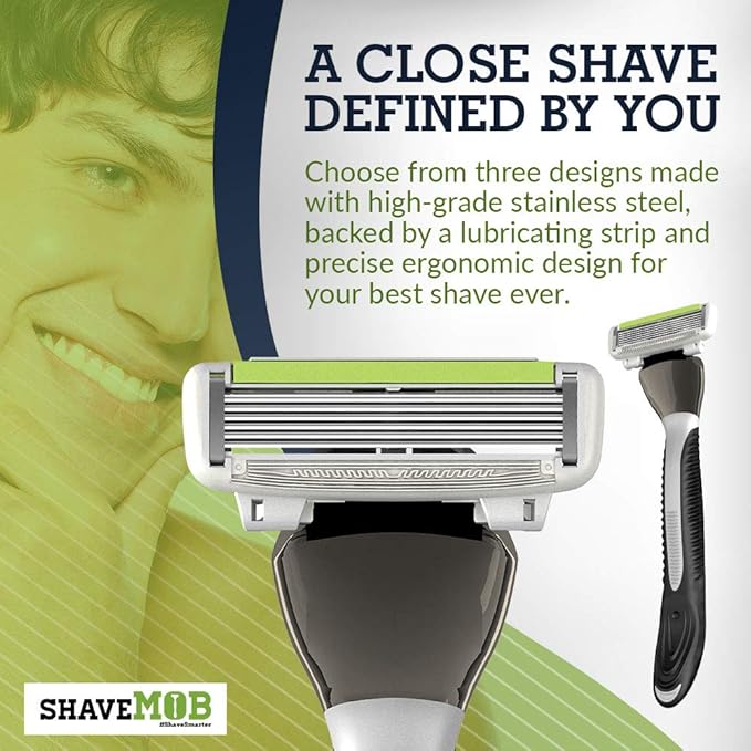 ShaveMOB 6-Blade Men's Razor Kit (Flex Head Handle with 4 Refills) (No Trimmer) - The Caveman Shaving Kit