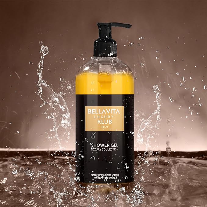 Bella Vita Luxury KLUB MAN Body Wash Shower Gel for Men |Men's Bodywash 500ml | Deep Cleansing, Hydrating & Moisturising with Aloe Vera Extract & Charcoal Powder | Suitable for All Skin Types