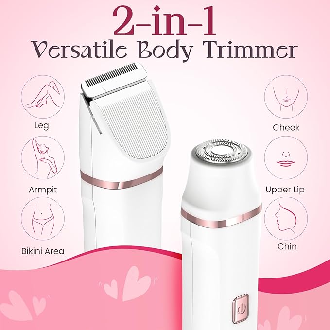 Electric Razor for Women Men - Wet Dry Shave, Waterproof Bikini Trimmer, Pubic Hair Removal Shaver with Hypoallergenic Ceramic Blades, Facial & Body Groomer, USB Recharge, Birthday Gifts - White