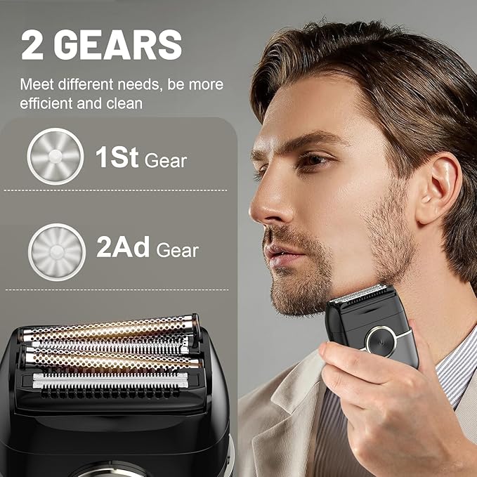 Rechargeable Electric Razor for Men: Mini Foil Shavers for Men with 4 Floating Blades - Dual-Speed & LED Display, 120Min Runtime, IPX7 Waterproof Face Shaver, USB-C