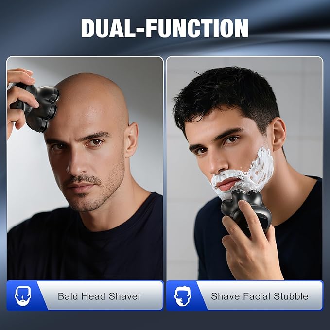 7D Head Shavers for Bald Men - 2026 New Dual Speed Electric Shaver, Bald Head Shaver with Magnetic Shaver Head IPX6 Waterproof Wet/Dry Use Shaving Balding Clipper LED Display Cordless Head Razor Gray