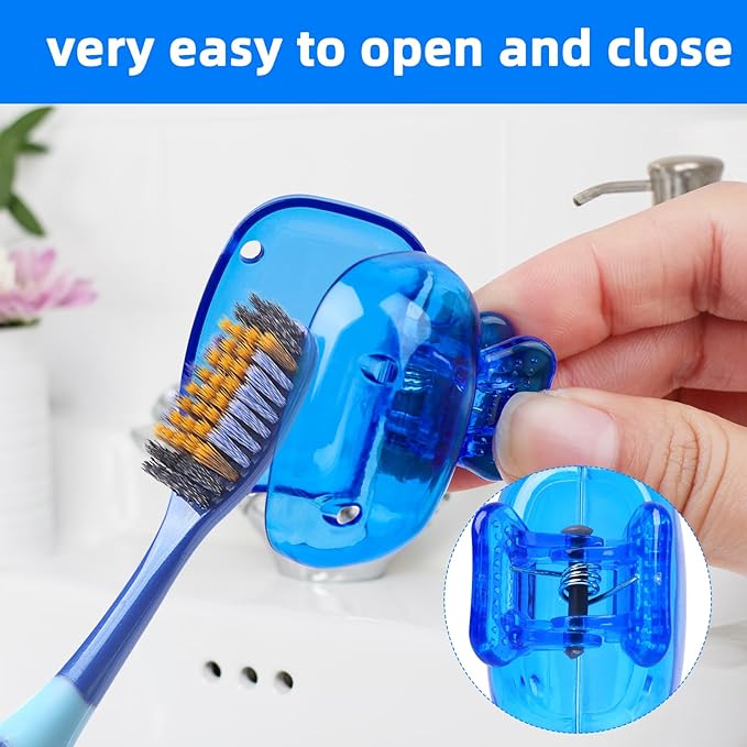 Hxezoc 4 Pack Travel Toothbrush Head Covers Toothbrush Protector Cap Brush Pod Case Protective Portable Plastic Clip for Household Travel, Business, School, Bathroom, Camping