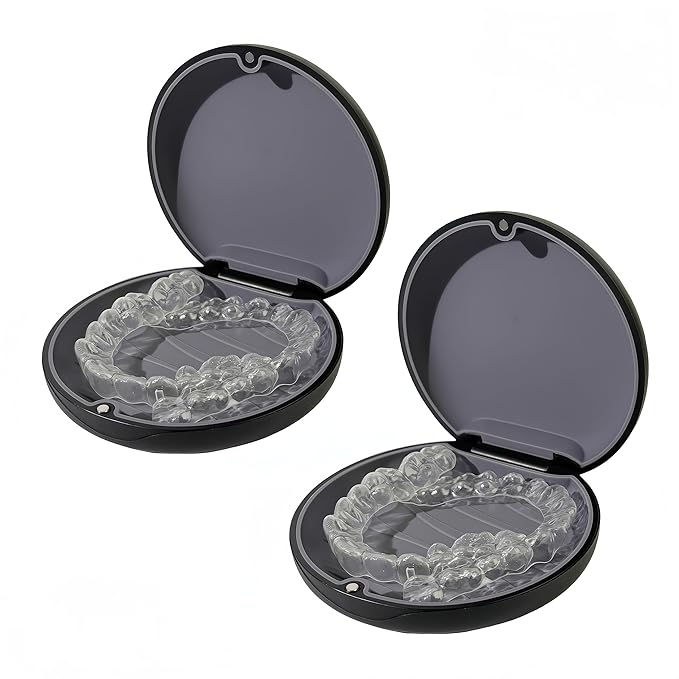 2PCS Retainer Case Compatible with Invisalign,Cute Slim Aligner Case,Customized Magnetic Closure Orthodontic Retainer Cases (2 Pack Black+ Dark Grey Silicone)