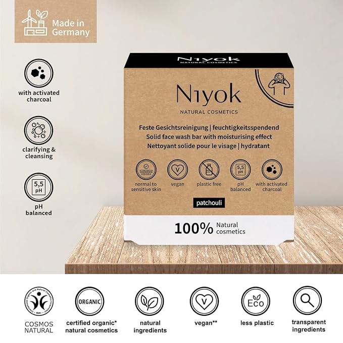 Natural Cosmetics Solid Moisturizing Face Wash Bar, For Normal to Sensitive Skin, Patchouli Scent, 80g