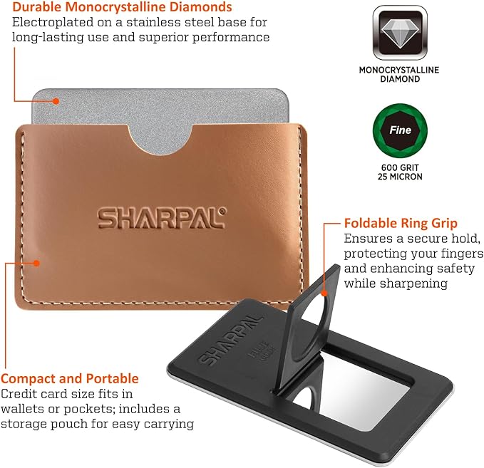 SHARPAL 114N Credit Card-Sized Diamond Sharpening Stone, Fine 600 Grit Pocket Knife & Tool Sharpener, Portable and Convenient for On-the-Go Use