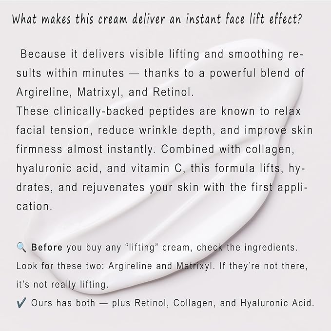 ELEONORE Instant Face Lift Cream, Face Moisturizer, Lotion for Extremely Dry Skin - Face Moisturizer For Aging Skin, Mens face lotion, Clinically Tested. 1.7 Oz
