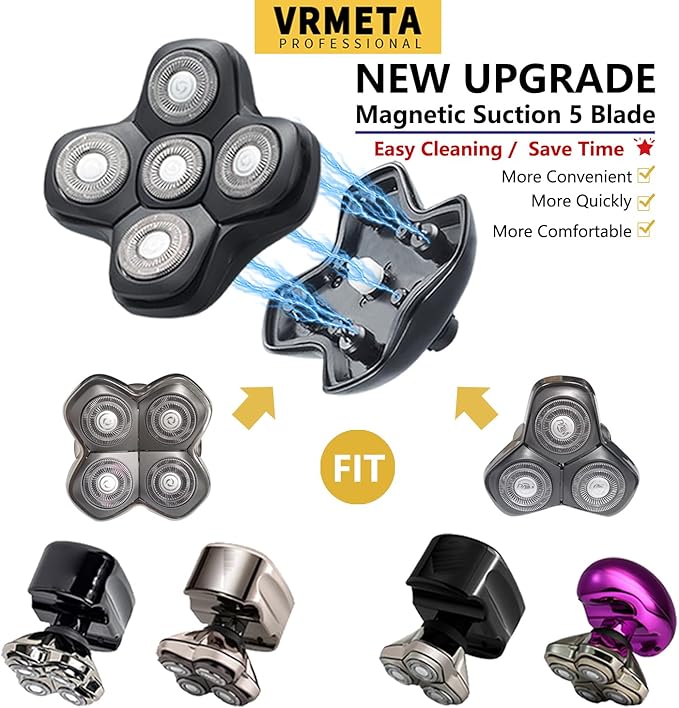 New Upgrade Head Shaver Replacement Heads for Skull Shaver Pitbull Platinum Pro Butterfly Kiss, and Palm Hypo-Allergenic Electric Razor