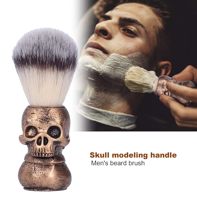 Barber Cleaning Hairbrush, Neck Duster Shaving Beard Brush with Creative Skull Handle Hair Brush Cleaning Tool for Professional Salon and Home