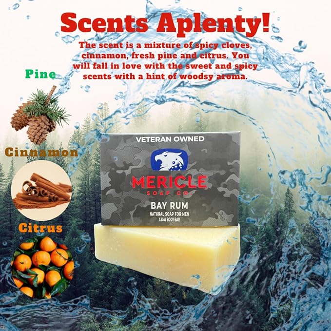 All Natural Bar Soap, 3 Bar Variety Pack- Bay Rum, Sweet Tobacco, & Pine Tar | Fan Favorites | Made in the USA | Veteran-Owned | Ideal for Men