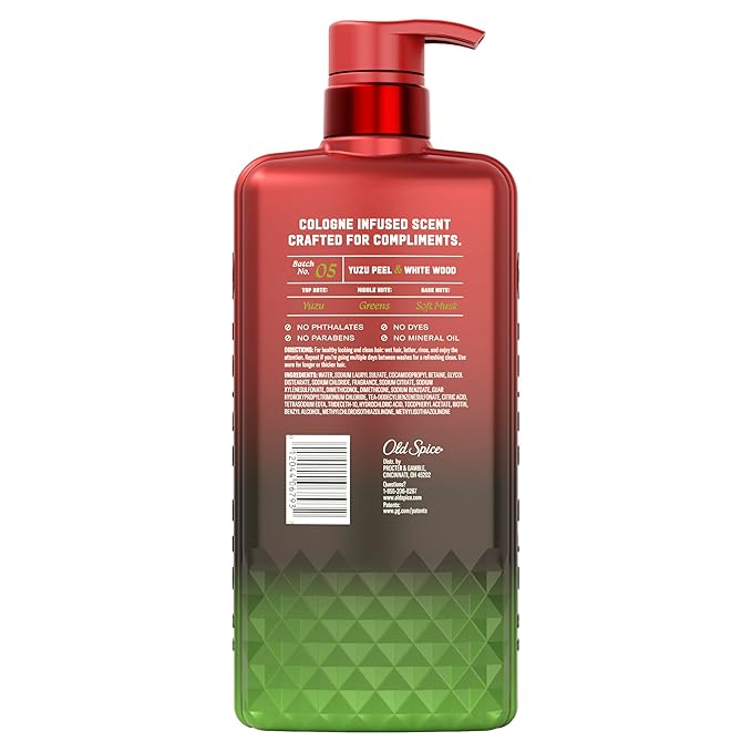 Old Spice Men's Shampoo, The Spice Alchemist Collection, Cologne-Infused Yuzu Peel & White Wood Scent, Free of Parabens & Phthalates, 21.9 fl oz