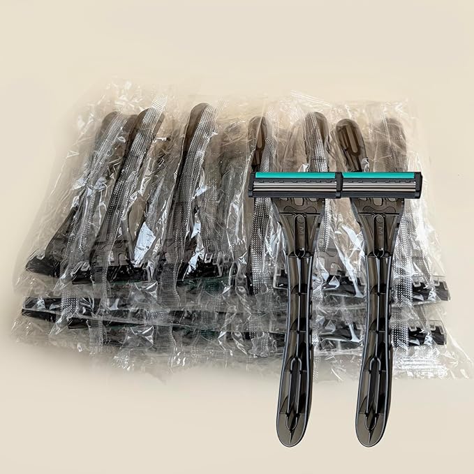 Disposable 3 Blades Razors Bulk, Travel Size Individually Wrapped Manual Razors with Stainless Steel Blade (Grey) (50)