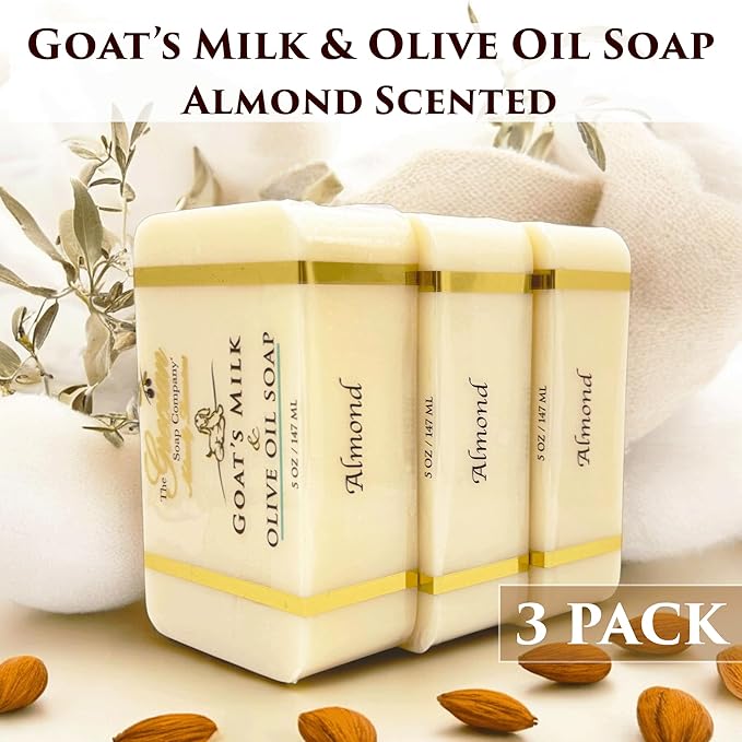 The Grecian Soap Company Goat Milk & Olive Oil Bar 3-Pack – Almond Scent, Natural Moisturizing Soap Bars, Made in USA