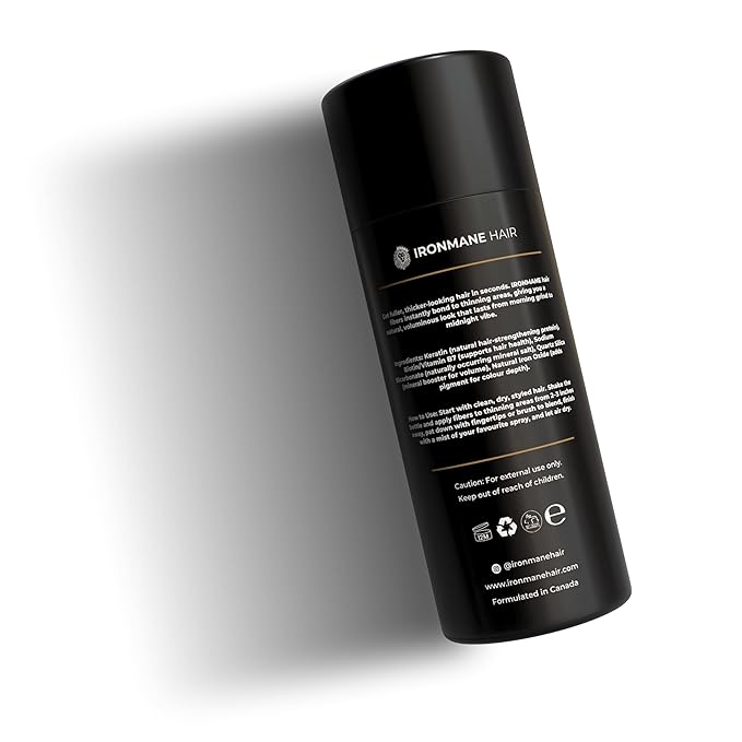 IRONMANE - Hair Fibers for Thinning Hair - Instantly Fuller-Looking Hair with 100% Natural Keratin + Biotin - Natural Black