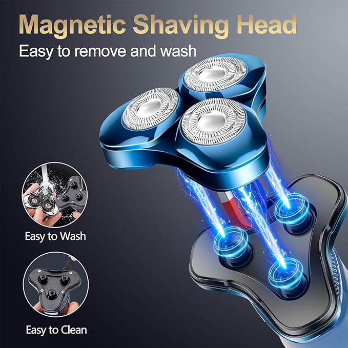 Men's Electric Razor, Upgraded 4D Floating Magnetic Blade Head Rotary Shaver, 3-in-1 Multifunctional for Beard/Nose/Sideburns, IPX7 Waterproof Rechargeable Cordless Shaver, Turbo Speed, Gift for Men