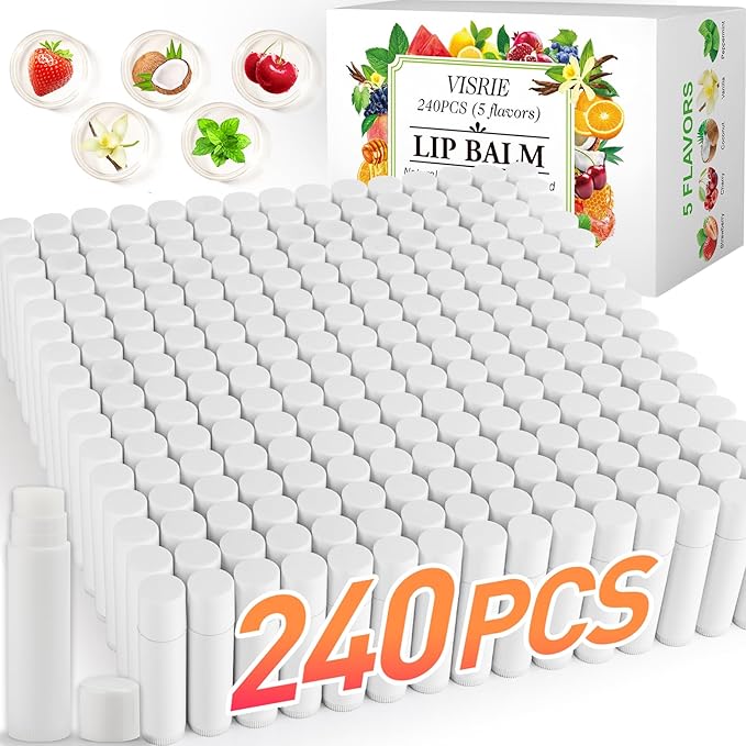 240 Pack Lip Balm Unlabeled, Natural Lip Balm Bulk Blank Tube, Personalized Lip Balms for Party Favors Adults and Bridal Shower Favors or Baby Shower Gifts-5 Flavors