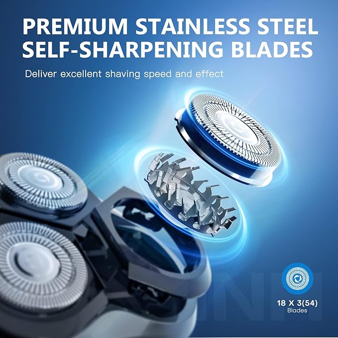 Men's Electric Shaver - LOBINH 3D Rechargeable Waterproof IPX7 Wet & Dry Shaving Electric Razor Rotary Shaver for Men with Pop-up Sideburn Trimmer,1 Hour Fast Charging, LCD Power Indicator - PA188