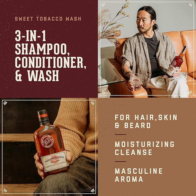 18.21 Man Made Original Sweet Tobacco Scent 3-in-1 Body Wash and Octane 300 Face Lotion 2-Pack Bundle, All Hair & Skin Types for Men, Strengthens and Moisturizes in a Manly Aroma