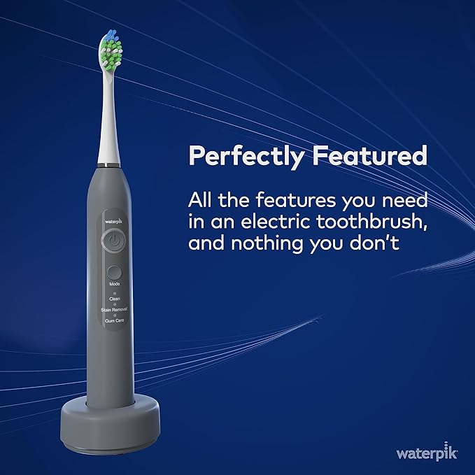 Waterpik Sensonic Sonic Electric Toothbrush, Rechargeable Toothbrush for Adults with 3 Modes, Travel Case, USB Charger, Modern Gray STW-03W027, Packaging May Vary