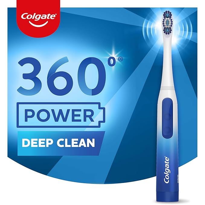 Colgate 360 Power Deep Clean Battery Operated Sonic Toothbrush, Soft Adult Toothbrush, Includes 1 AA Battery, Rubber Polisher, and Tongue and Cheek Cleaner