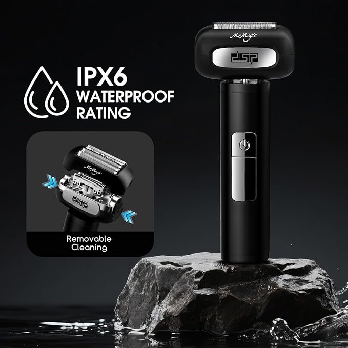 DSP Electric Shavers for Men, IPX6 Waterproof, Type-C, Rechargeable Shaver, 4-Blade Cutting System, Electric Foil Shaver, Travel Lock (Black)