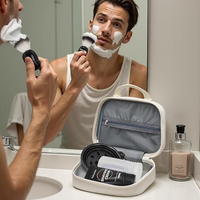 Travel Shaving Brushes Kit For Men, 4 In 1 Shaving Brush Set With Nylon Bristle Shaving Brush, Shaving Brush Case, Shaving Cream and Foldable Shaving Bowl For Trip (Nylon Bristle)