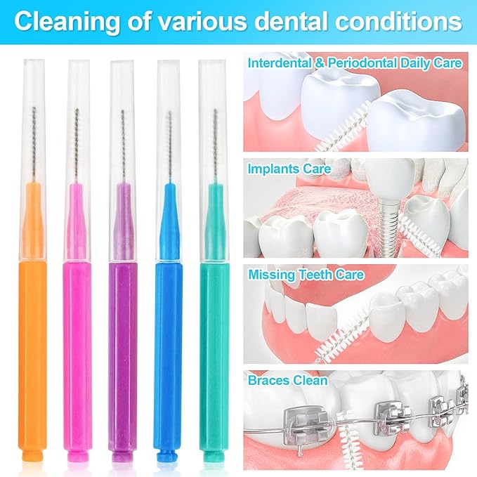 100 Pcs Interdental Brushes Between-Teeth Disposable Braces Brush for Teeth,Interproximal Dental Brush Picks,Toothpick Dental Flossing Oral Hygiene Cleaning for Home,Travel,Work,School