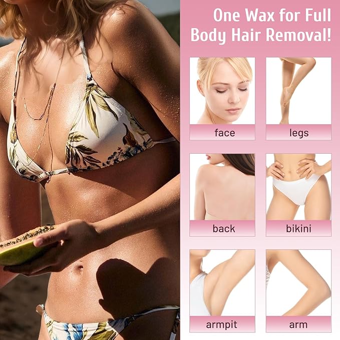 Wax Beads Includes 20 Sticks,Hard Wax Beads 2lbs for Hair Removal and Sensitive Skin Friendly, Large Hard Wax for Brazilian, Bikini, Armpits, Face & Body At-Home Waxing, Rose
