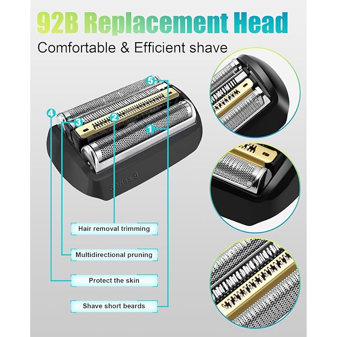 92B Replacement Shaver Head Compatible with Braun 9 Series Foil Shaver 9477cc,9330s,9465cc,9460cc,9419s,9390cc,9385cc,Black