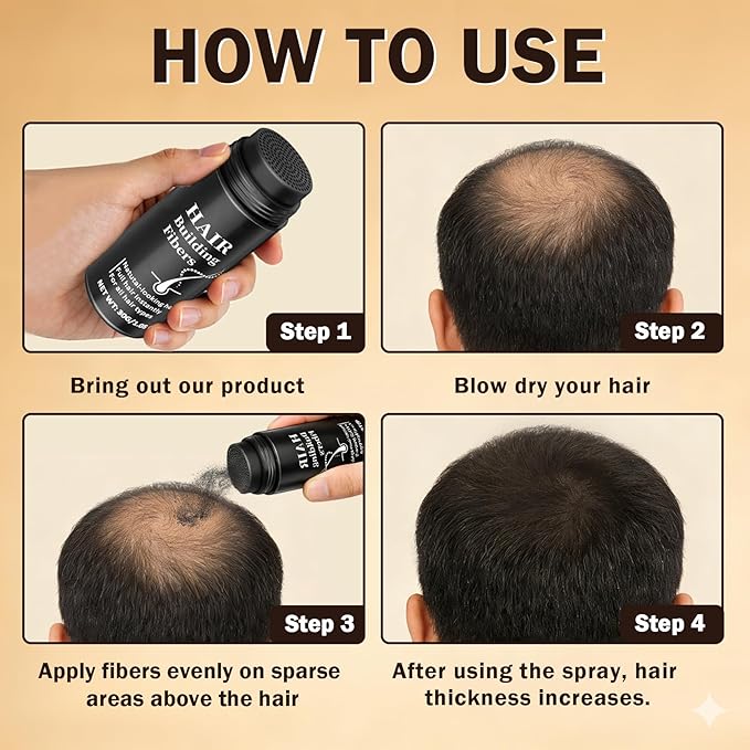 Hair Fibers for Thinning Hair for Men & Women Hair Building Fibers Instant Cover Up & Volume Instantly Hair Filler - 01 Black