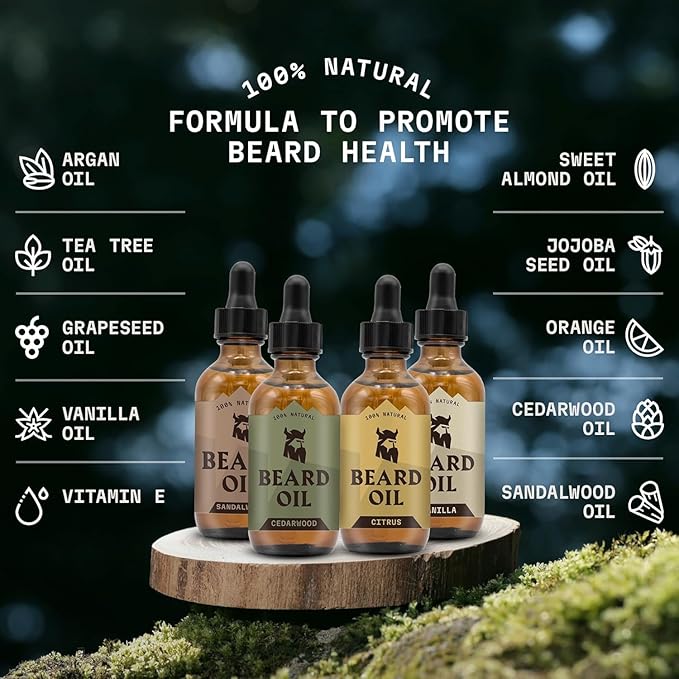 Striking Viking Beard Oil for Men - 2.64 Fl Oz, Pack of 4 - Barber-Style Softening Infusion - Encourages Fuller Beard Growth - Featuring Sandalwood, Vanilla, Cedarwood, Citrus Oil